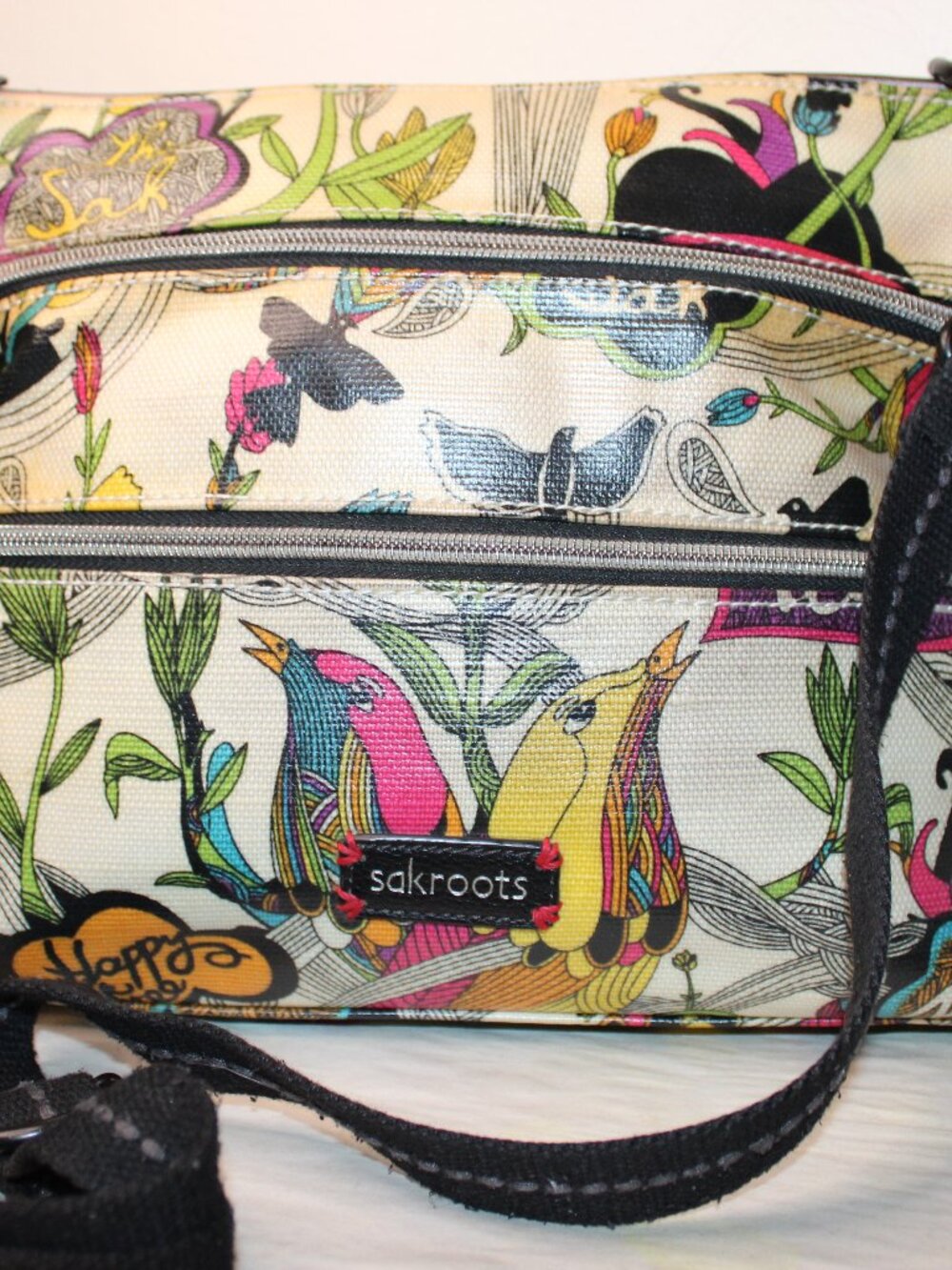 Sakroots Colorful Bird Floral Crossbody Bag Purse 2 Charms